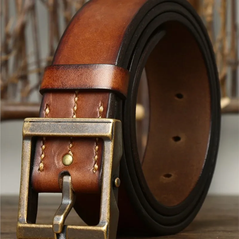 Handcrafted heavy-duty washed thickened top layer cowskin belt men's leather
