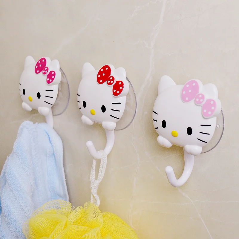 3pcs SanrioHello Kitty Product Cute Creative Suction Cup Hook Bathroom Non Marking Double Hook Kitchen Bathroom Clothes Non Mark