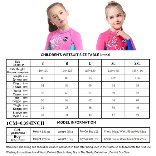 Imagen 2 del producto Traje de neopreno de 3MM para niños, traje de baño cálido de una pieza de manga larga para niñas, traje de surf con protección solar para buceo, natación y snorkel