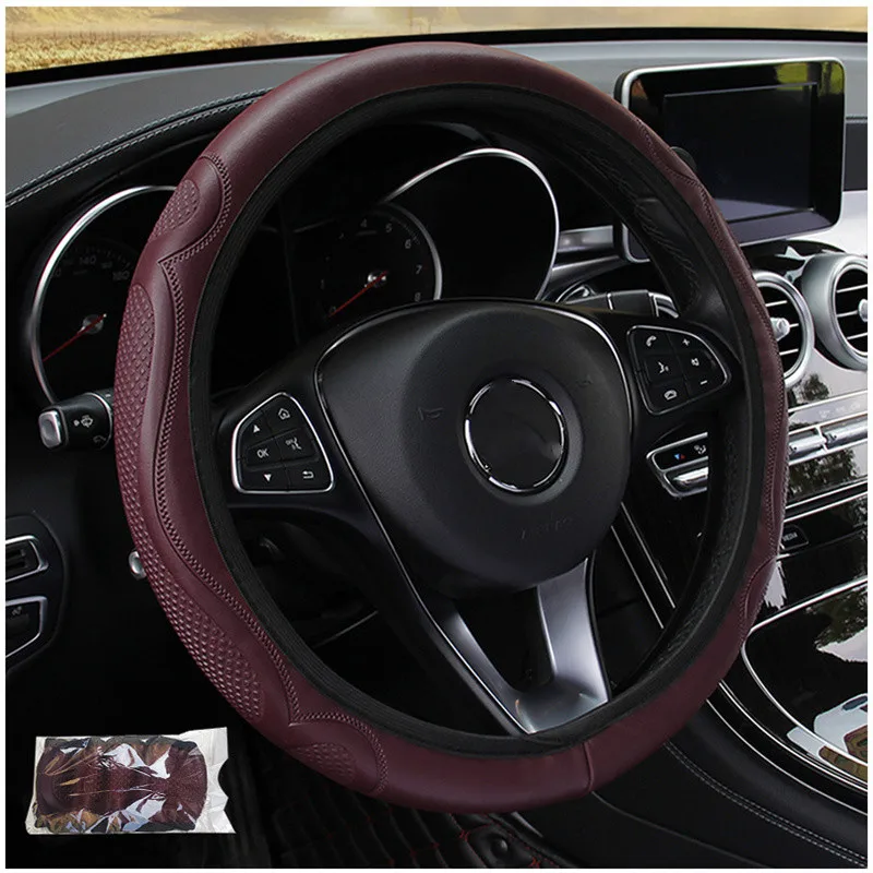 37-39cm Car Steering Wheel Cover Skidproof Auto Steering- Wheel Cover Anti-Slip Embossing Leather Car-styling Car Accessories