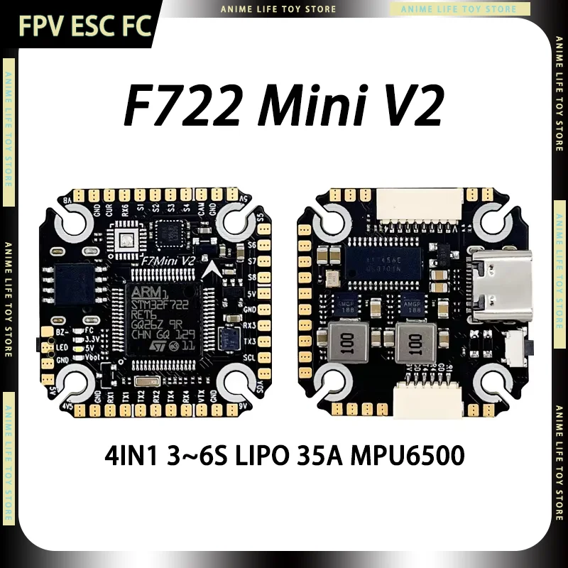 

Aocoda-RC F722 V2MINI Stack FC 4In1 3~6S LIPO 35A MPU6500 Управление полетом Blheli-S ESC 9V/2,5A 20*20 мм DIY FPV Подарки для взрослых
