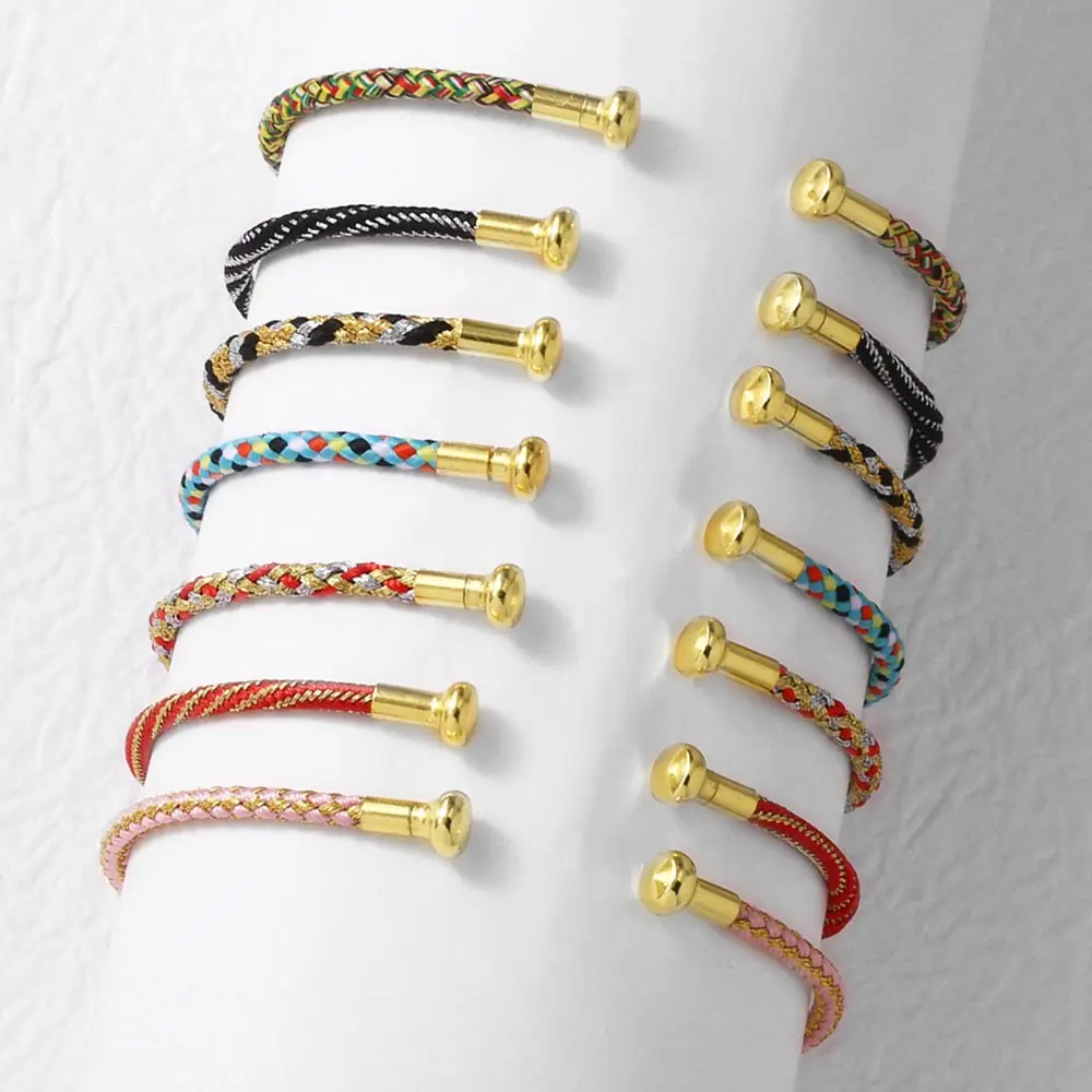 

OCESRIO Fashion Multicolor Cord Bracelet Wrist Chain Thread String Adjustable Copper Jewelry Making Findings Wholesale brtg68