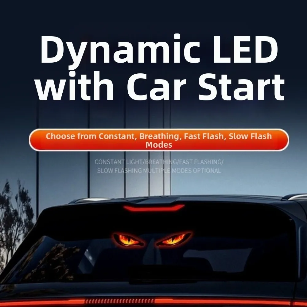 New Wireless Solar LED Car Light Suction Cup Vibration Lights on Devil Eyes Car Lights Dynamic Display Car Atmosphere Light