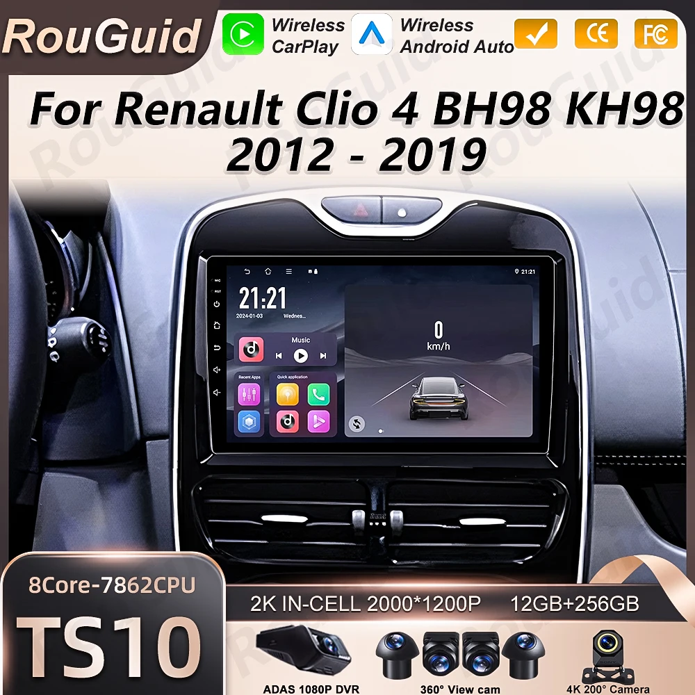

Автомагнитола Android Auto для Renault Clio 4 BH98 KH98 2016 2017 2019, беспроводной Carplay, мультимедийный плеер, GPS-навигация, DSP, 5G Wi-Fi