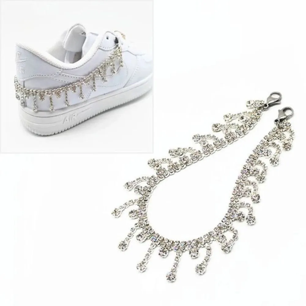 2PCS Custom Rhinestone Chain Tassel Shoe Chains Sneakers Decoration for Girl Gift Shiny Crystal Anklet Chain Charm Shoes Jewelry