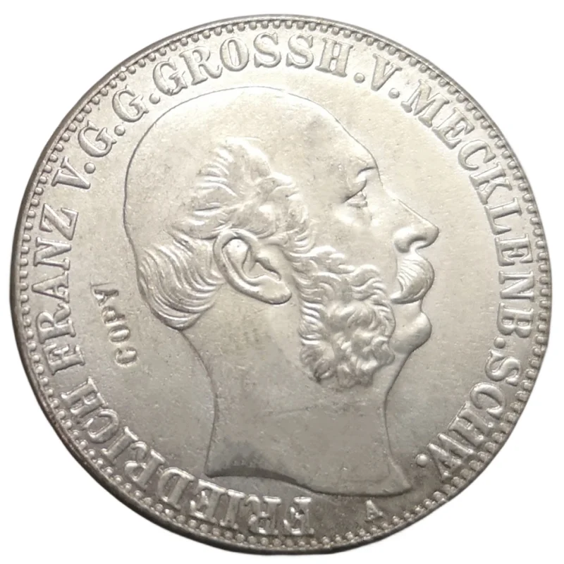 1864 Grand duchy of Mecklenburg-Schwerin 1 Thaler-Friedrich Franz Silver Plated Copy Coin