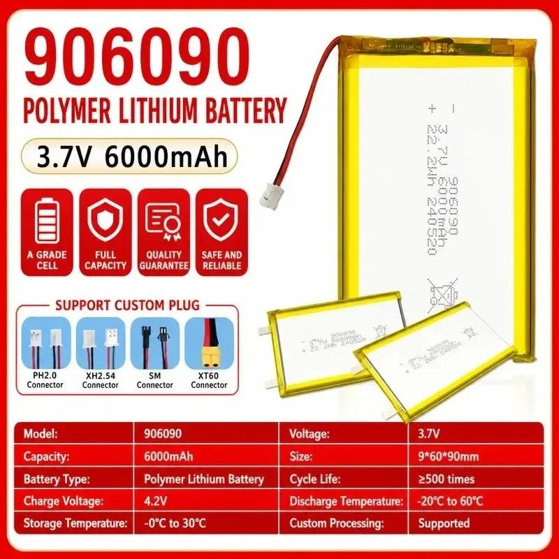 [New] 3pcs Polymer Lithium Battery 906090 3.7V 6000mAh for LED Lamp Power Bank Toy Portable Device Replacement Battery
