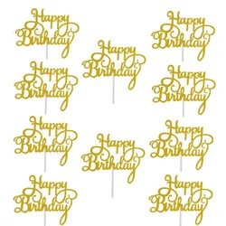 10 pezzi decorazioni per torte Topper per torta Glitter Paper oro nero Happy Birthday Cake Toppers compleanno forniture per feste fai da te Cupcake