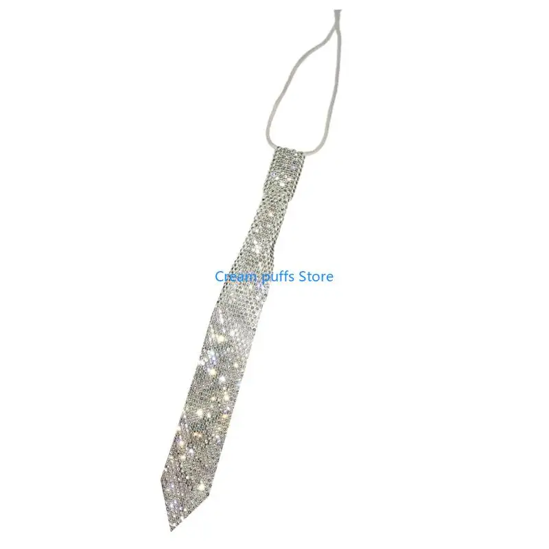 50LE Fashionable Necktie Necklace Encrusted Crystal for Actor Actress Stage Shows Meetings Dinners Celebrations