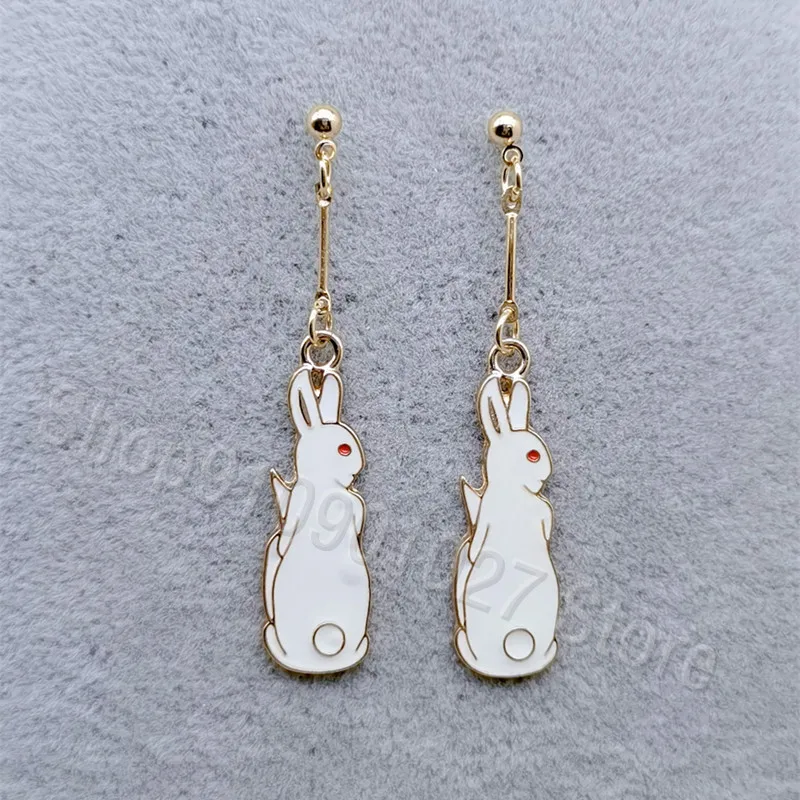 Cute Fashion Rabbit Moon Star Earrings Girl Cute Enamel Rabbit Earrings Wedding Pendant Jewelry Rabbit Year Earrings Gift image 2