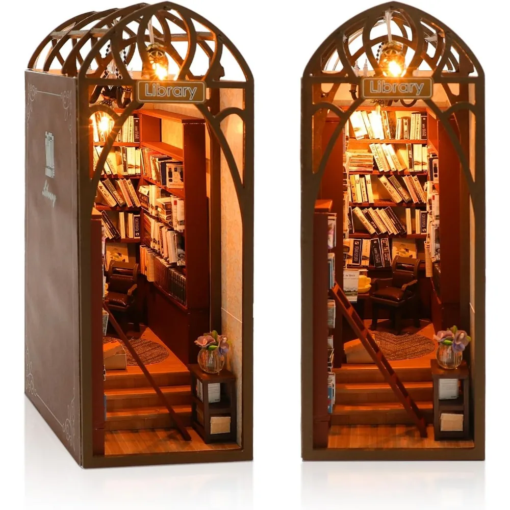 

3D деревянная головоломка, книжный уголок: миниатюрный декор книжной полки для взрослых, уникальный подарок на день рождения