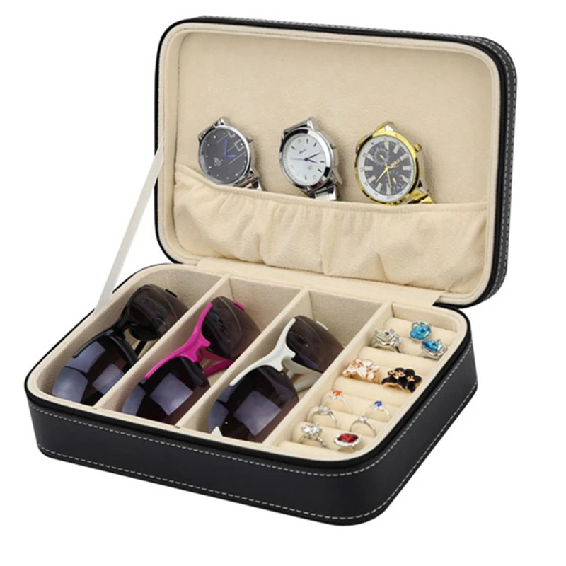

Watch Box Multifunctional Zipper Leather Glasses Jewelry Box Can Be DIY Jewelry Glasses Display Box Free Combination