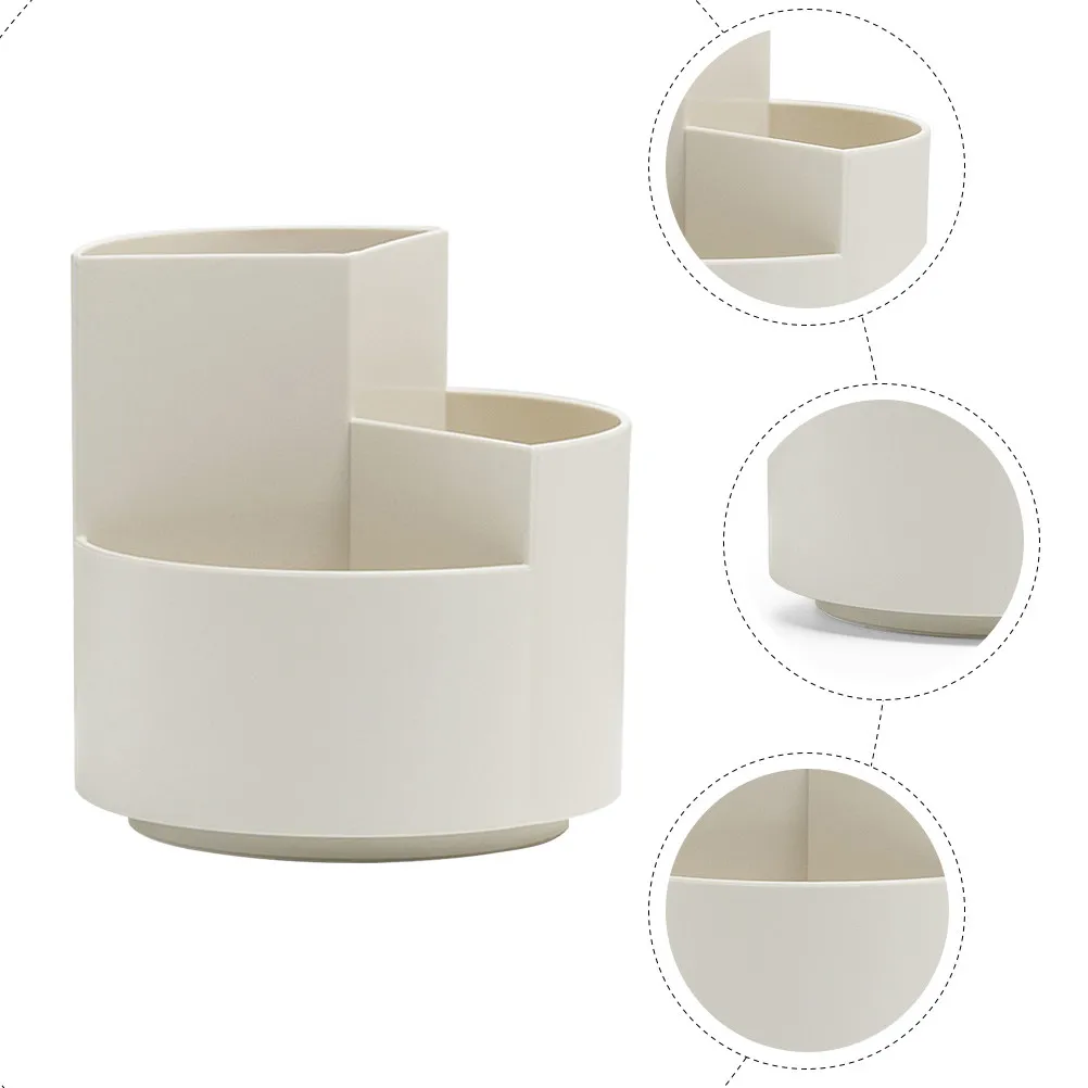 3-Compartment Plastic Rotating Pen Pot Makeup Brush Organizer Holder Sundries Storage Box Desktop Storage Bucket