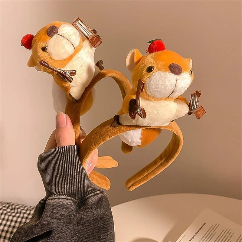 Cartoon Funny Plush Squirrel Doll Hair Hoop Hair Clip Headband Girl Cute Face Wash Headband Funny Hair Band Hair Accessory Gifts