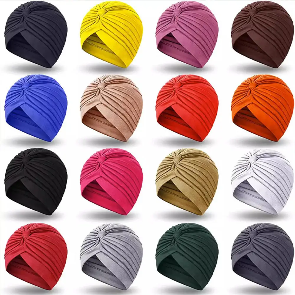 New Ladies Knotted Ruffle Turban Soft Headscarf Casual Streetwear Female Muslim Hijab Indian Hats Cancer Chemo Cap Turbante