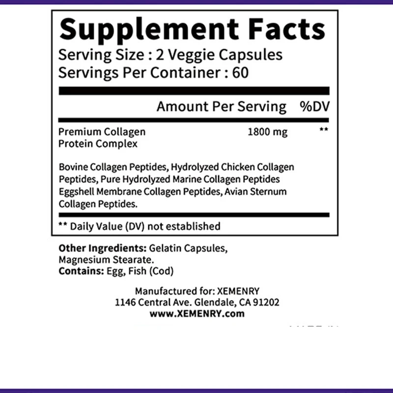 Collagen Peptide Capsules - Hair, Nail, Skin, and Joint Health Supplements, Boosts Energy, Tightens Skin, Antioxidant