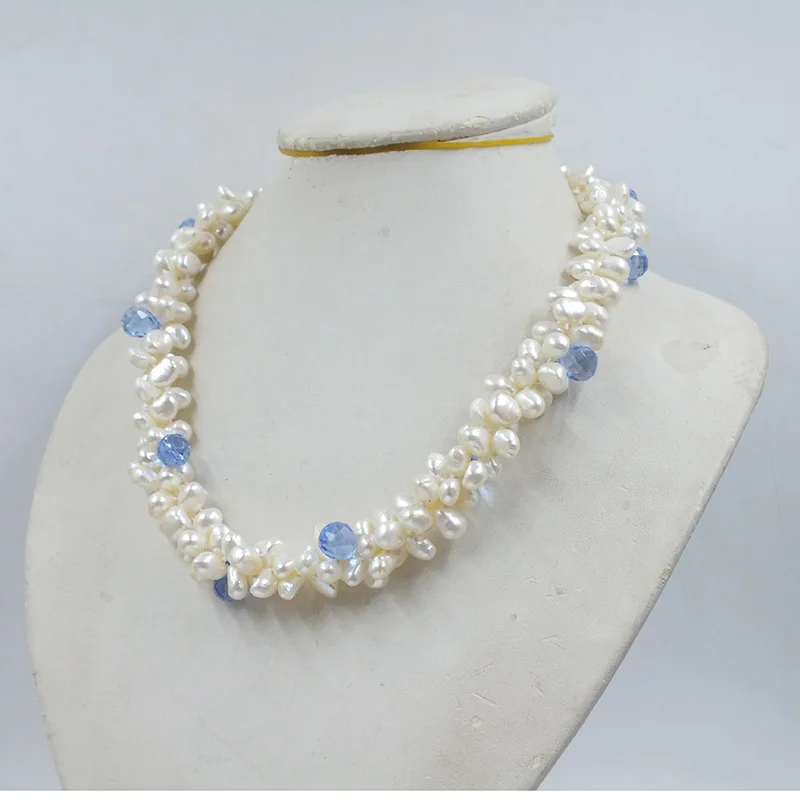 

7-8MM AAA 100% freshwater pearl. 3-strand natural white baroque pearl necklace. Luxury bridal wedding jewelry 21"