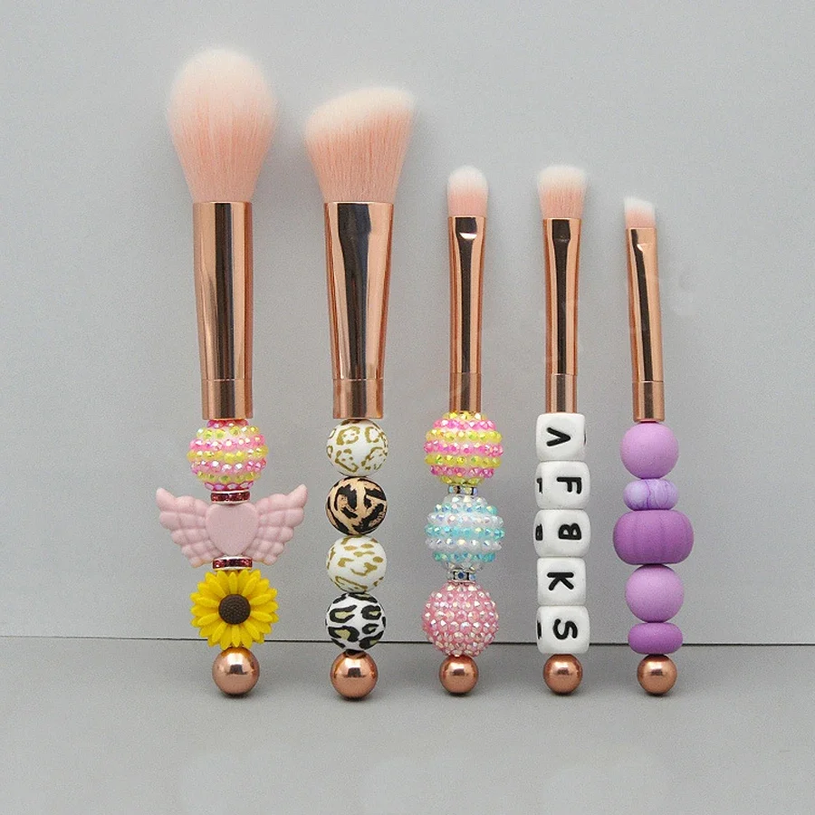 5pcs Beadable Makeup Brushes Unique Brushes Silicone Beads DIY Makeup Cosmetic Brushes Beaded Brushes Kit For DIY