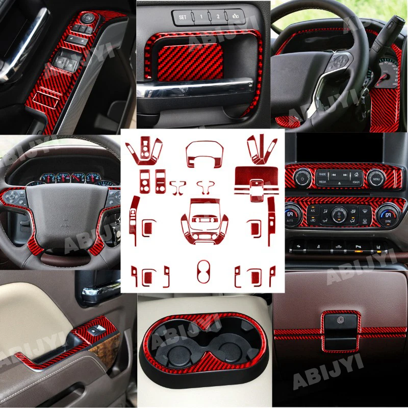 Carbon Fiber Car Interior Decoration Protection Stickers For Chevrolet Silverado 1500/GMC Sierra 1500 2014-2018 Accessories