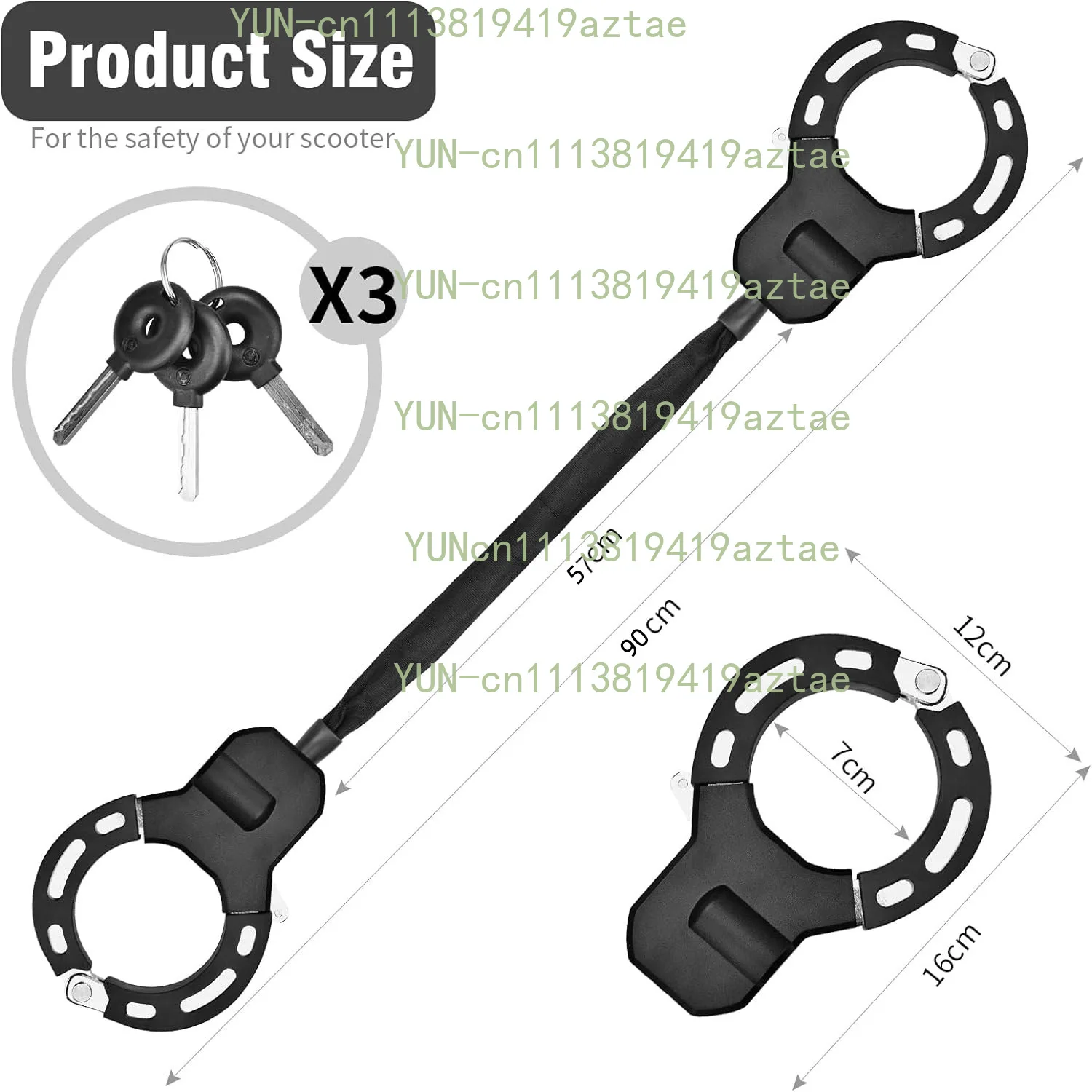 2026 New Adjustable Size Chain Lock Handcuff Style Anti-Theft Lock for Scooter Motorcycle Black Cloth Covered