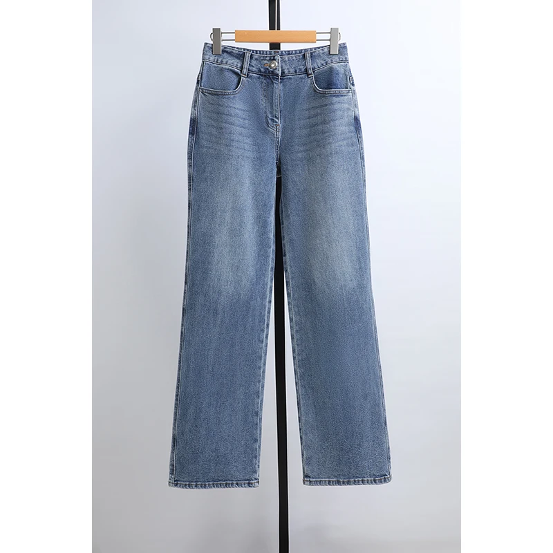 

High Waist Straight Leg Jeans Casual Long Trousers Spring New Arrival CC Women's Faion Korean Sle Waed Denim Ladies Pants