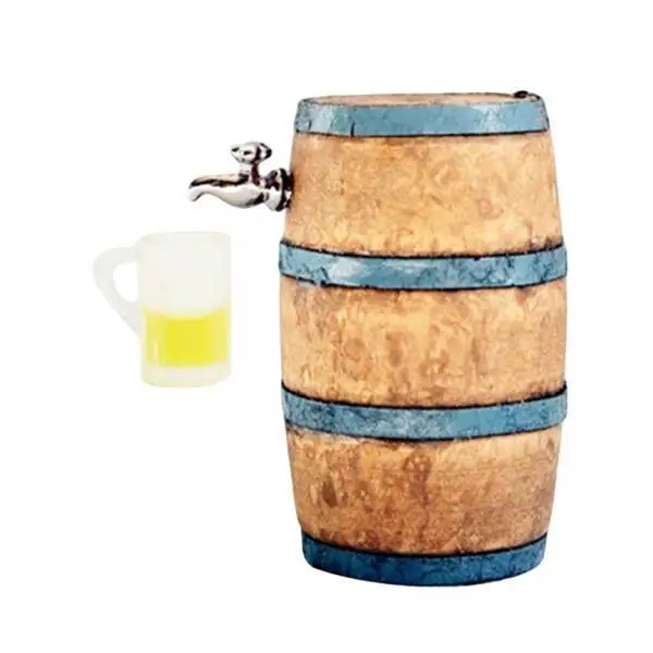 ミニチュアビール樽セット-カップ付き-1-12スケール-プラスチック製木製ドールハウス装飾アクセサリー-ミニチュア家具用