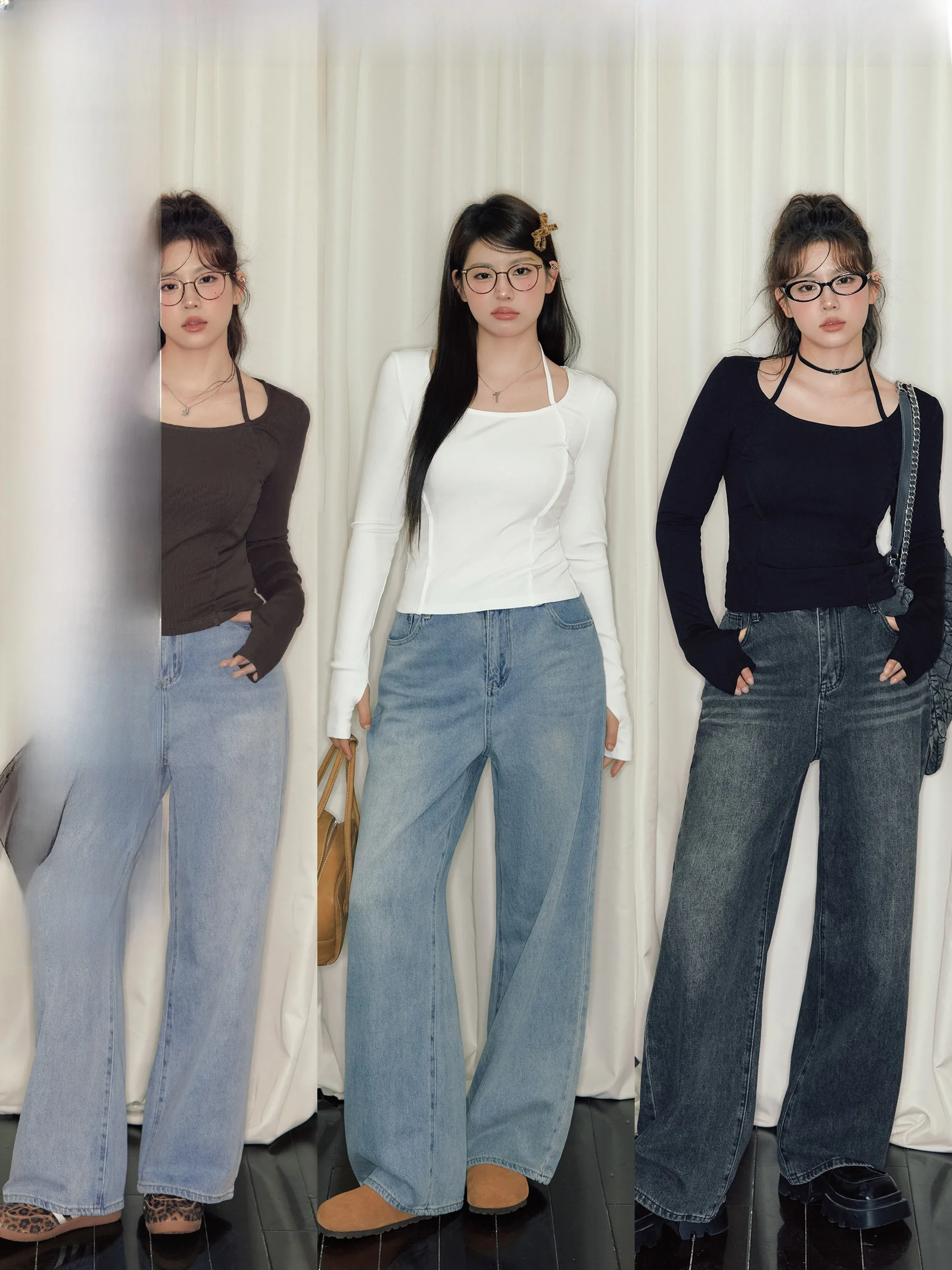 

Джинсы Jiu Studio больших размеров с прямыми штанинами, стройнящий дизайн, суперкомфортная посадка для пышных женщин, большие джинсовые брюки, осень 2024