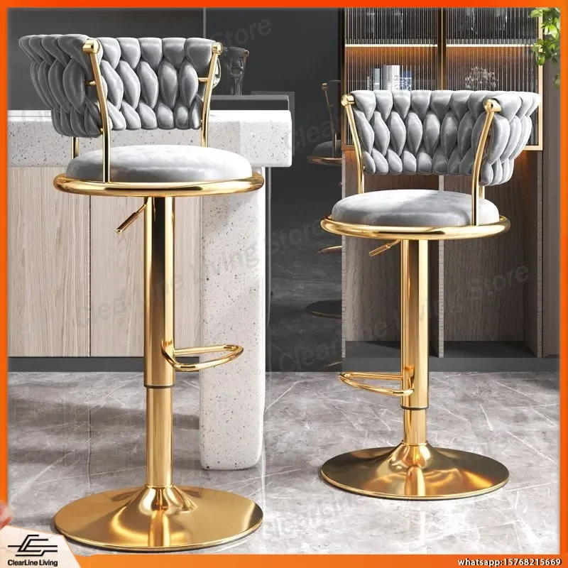 

Adjustable Height Bar Stool with Backrest for Kitchen Counter Dining Room Home Bar Furniture Modern Luxury High Stool