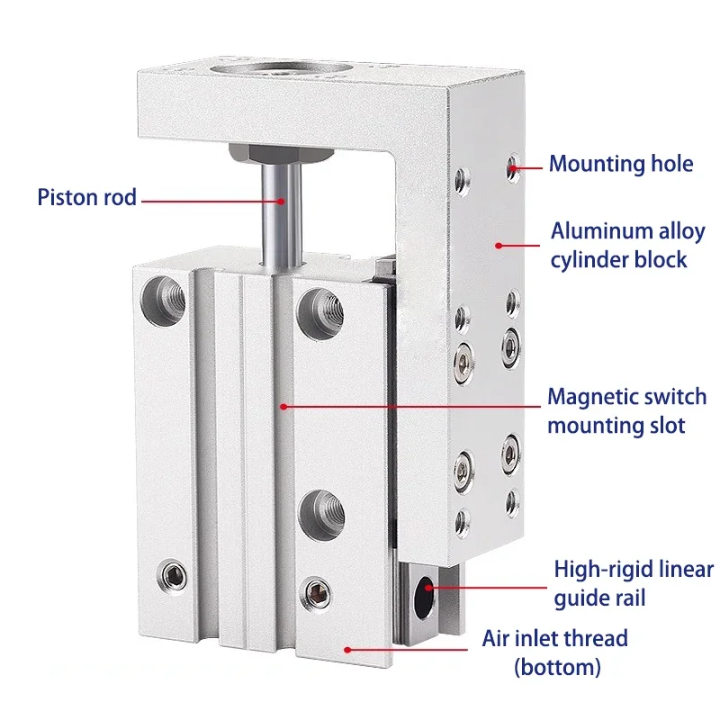 HLH HLS Pneumatic Cylinder Side Guide Rail Slide Table Cylinder High-precision HLH Bore 6/10/16/20 Stroke 5/10/20/25/30/40/50/60