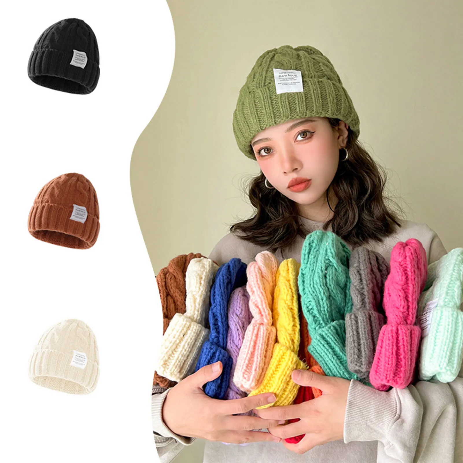 Cable Knit Beanie Warm Ear Protection Knitted Hat for Winter Outdoor Cold Weather Soft Wool Blend Skull Cap Casual Wear