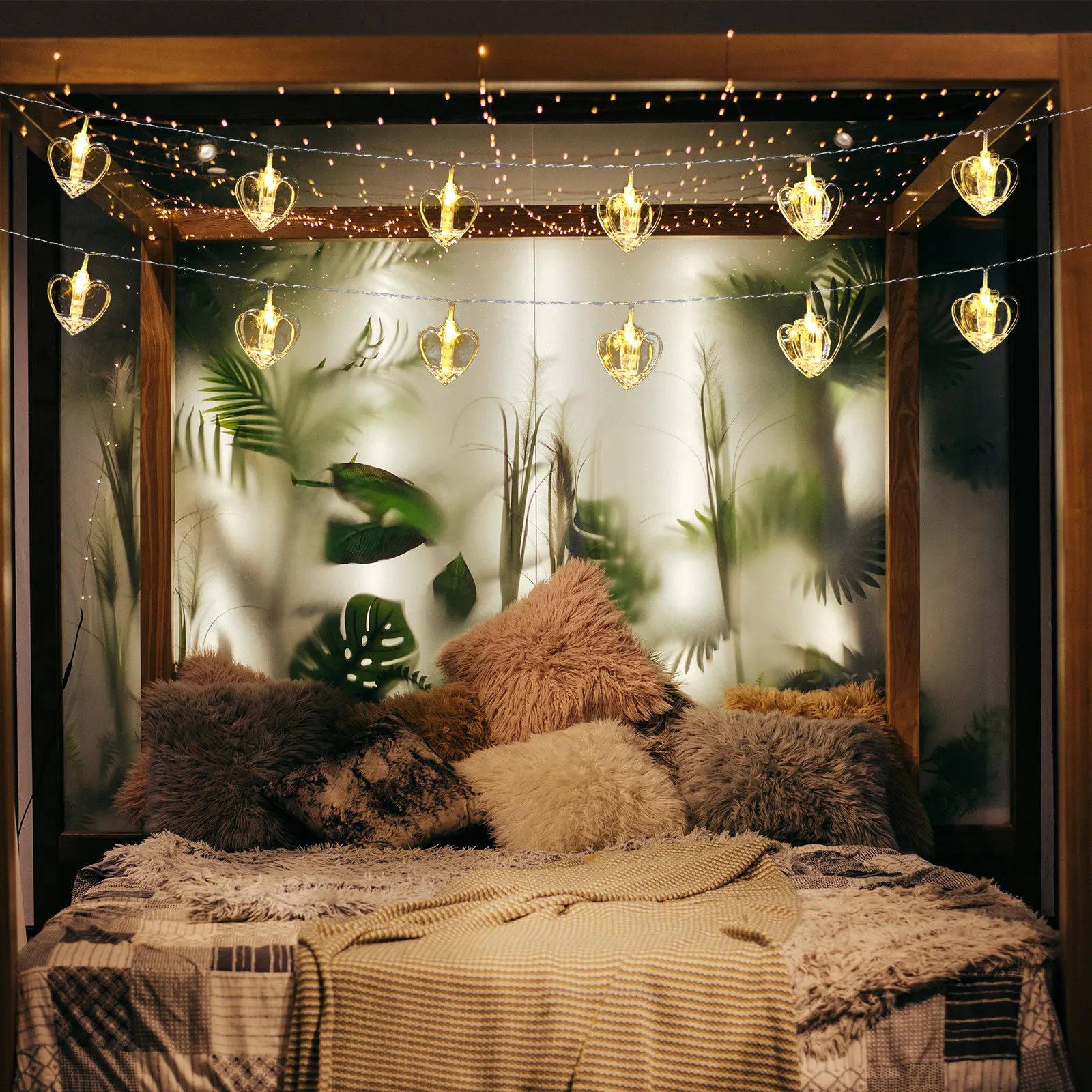 1 Set Led Photo Clip String Lights Heart Shape Lamps Warm White Battery Operated Creative Decorative Light For Party Bedroom