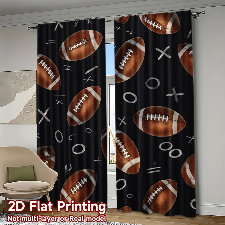 2PCS Digital Printed Curtains, American Football Pattern, Athletic Sporty Style for Living Room Bedroom Boys Room Decor