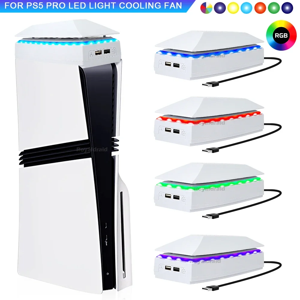 For PS5 Pro Top Cooling Fan With RGB LED Light Game Host Radiator Top Dust-proof Heat Dissipation Fan for PS5 Pro Game Console