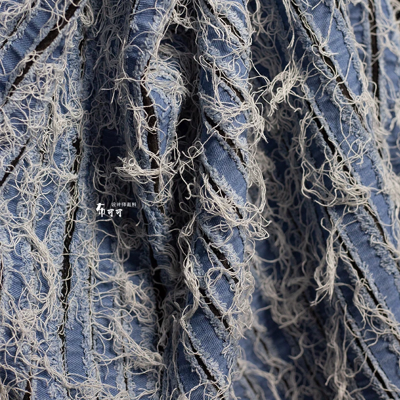 Beggar Denim Tassel Texture Fabric Reconstruction Rupture Broken Distressed Composite Three-Dimensional Quilting Designer Fabric