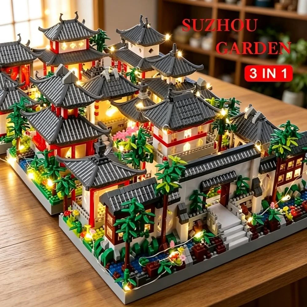 Chinese Classical Suzhou Garden Landscape Architecture Building Blocks Model Toy Gift for Adult Birthday Holiday Gift