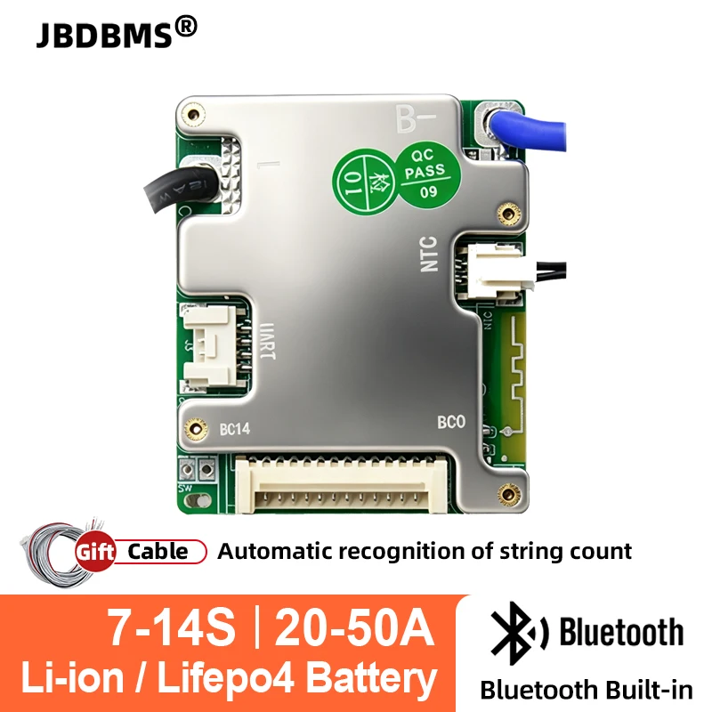 JBD Smart BMS 7S 8S 10S 13S 14S 20A 30A 40A 50A BMS Support NMC LFP with BT UART Balance Function 24V 36V 48V LiFePO4 Li Ion BMS