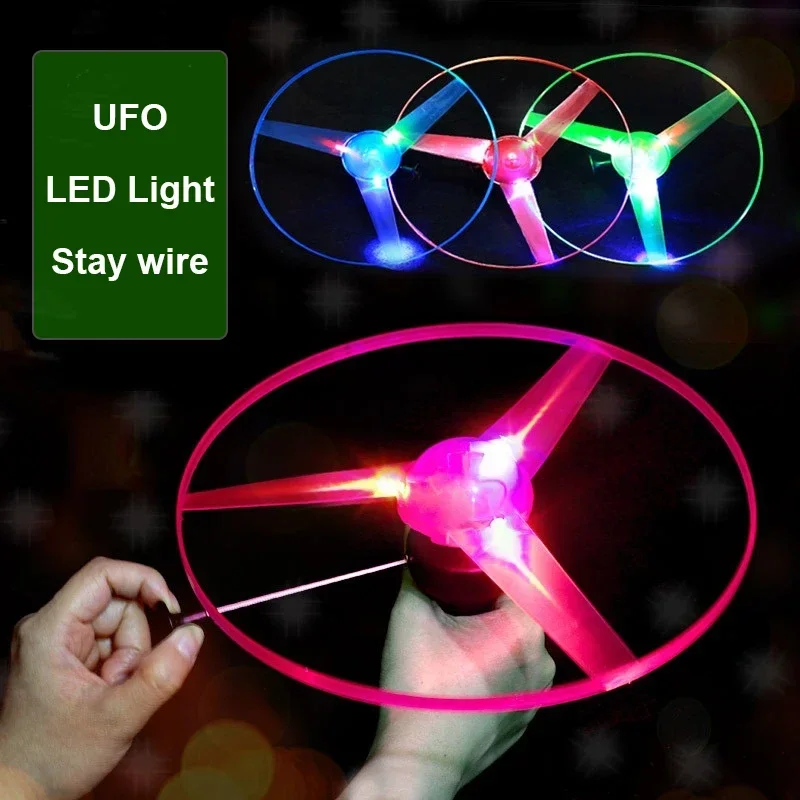 1pc Pull Wire Glow UFO Funny Spinning Flyer Luminous LED Light Handle Top Toys for Kids Gifts Outdoor Sport Parent-child Game