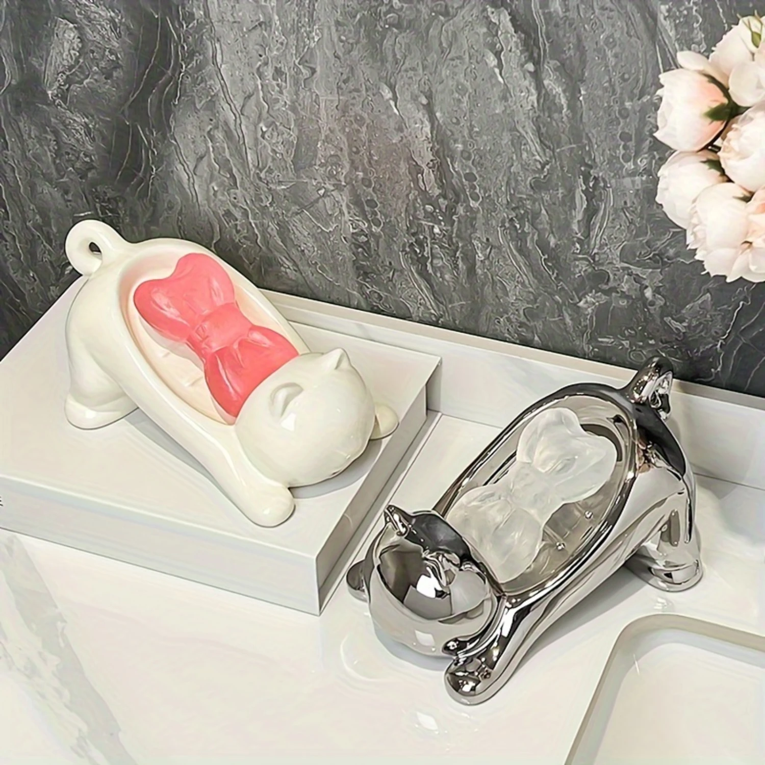 Modern white ceramic soap tray-self-draining, decorative bathroom accessories