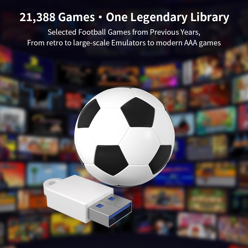 256GB Retro Game Drive – football match Soccer Collectible Edition 21,300+ Retro & PC Games Classic Football Game Collection