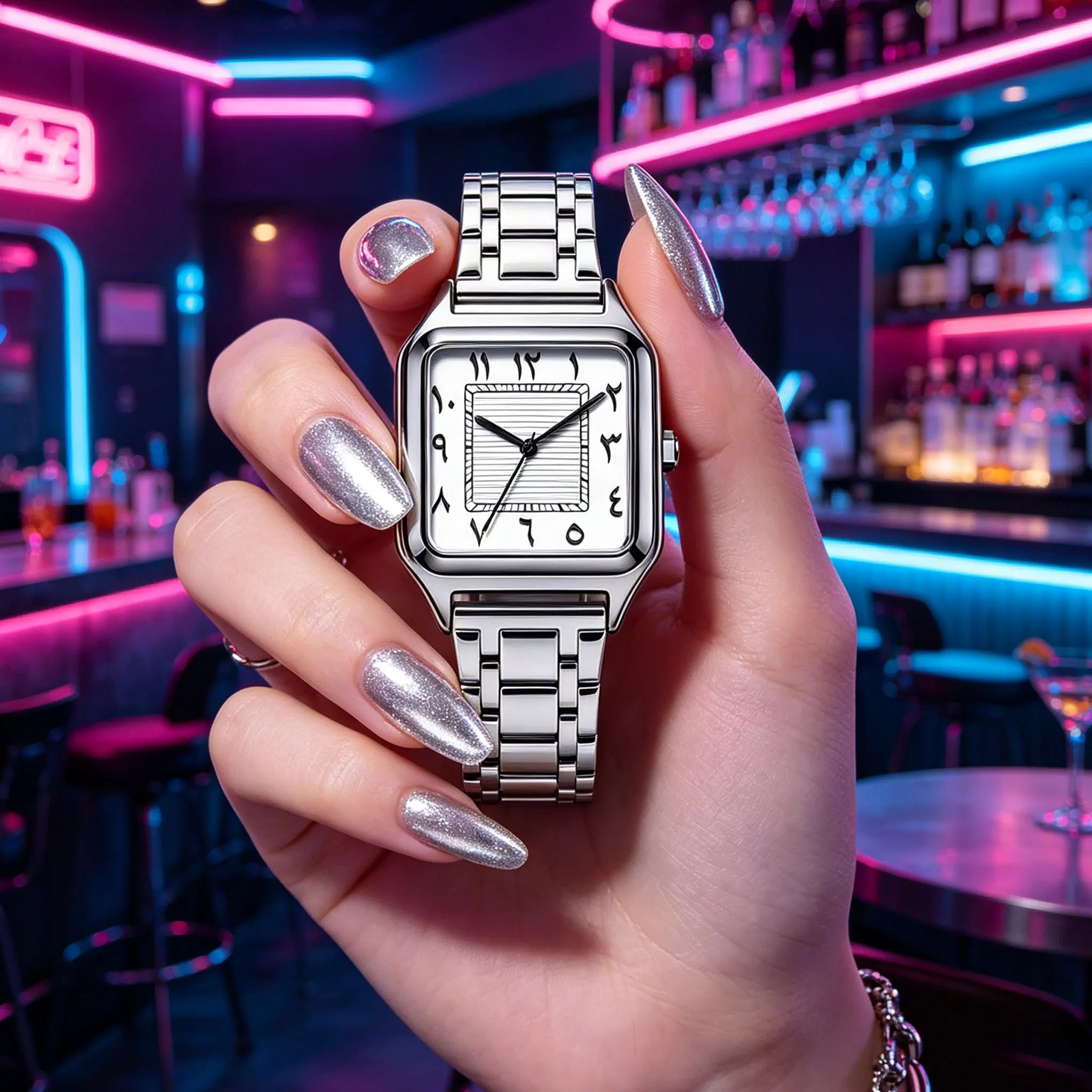 Ladies' Square Luxury Watch, Arabic Text on the Large Dial, 30-Meter Water Resistance, Elegant Design, Stainless Steel Strap, Wa - view 5