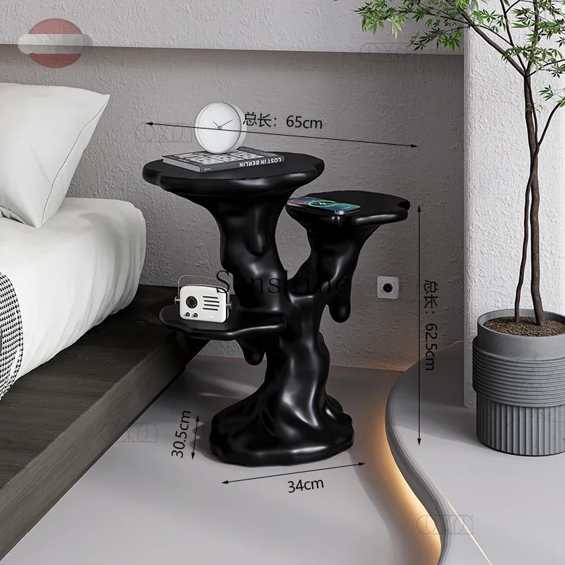 Black small coffee table living room bedside wireless charging creative light luxury high sense