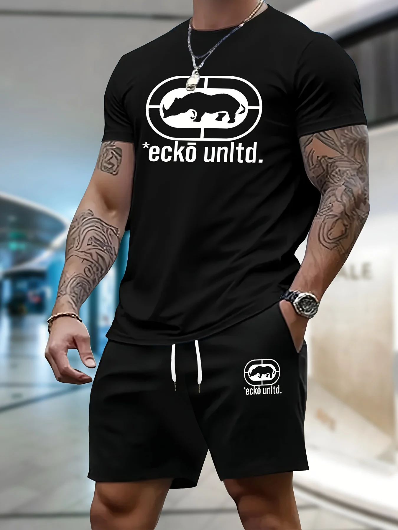 

Men's Suit 2pcs Set Fashion Leisure Comfortable Set Men Including T-shirts Shorts Suitable Sports Fitness Activities Summer