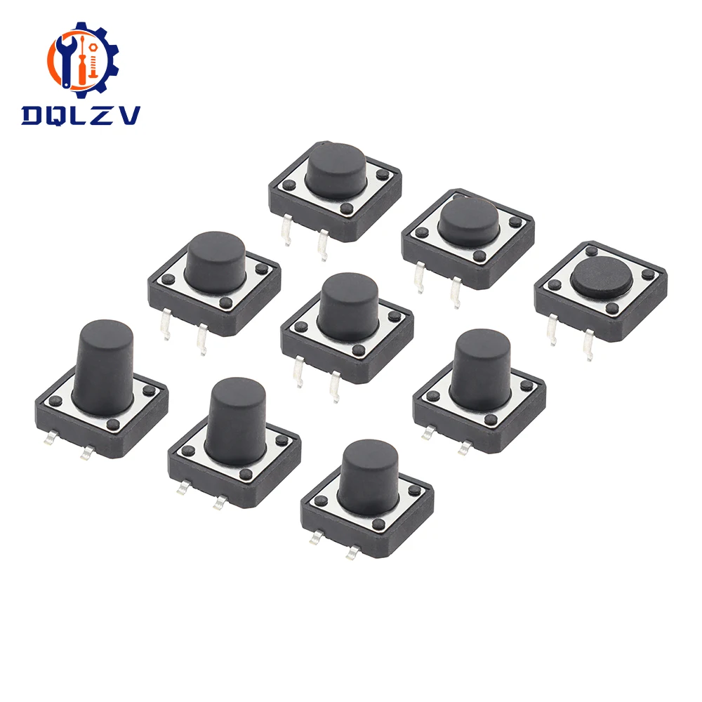 50PCS 12X12X4.3MM DIP Tact Switch Tactile Push Button Switch Kit Height: 4.3 5 6 7 8~13MM SMD 4P Micro Switch 12*12*5 Key Switch