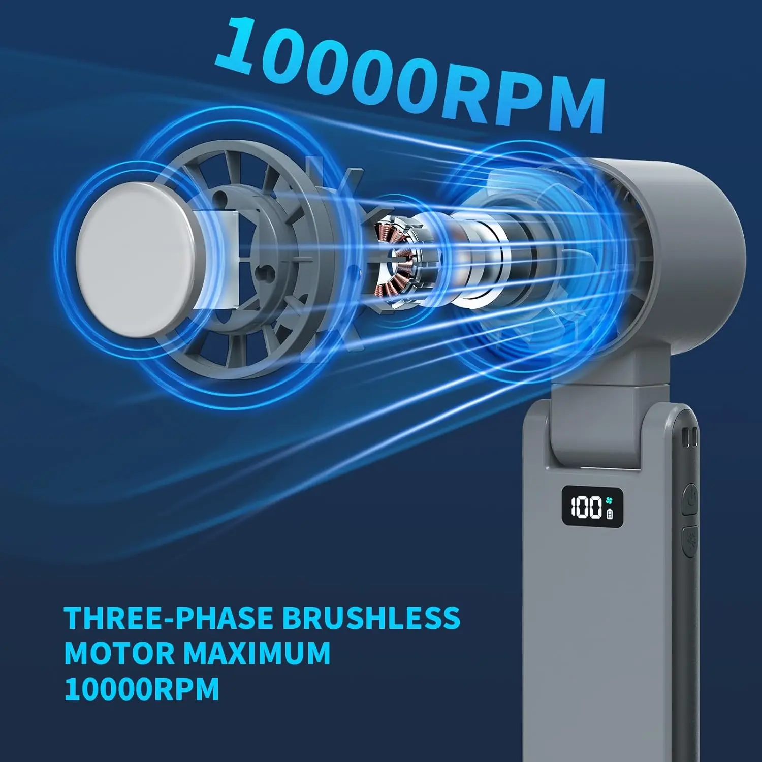2026 New Upgrade  Portable Handheld Turbo Fan With Cooling Tech, Digital Display, 100-Speed Control, Rechargeable 4-in-1