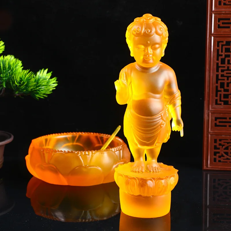 Prince Bathing Buddha Transparent Amber Color Home Decoration Gifts Purify Mind Pray for Blessings Praying To Buddha Ornament
