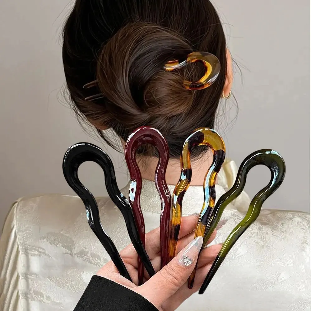 Horquilla de Pelo en Forma de U, Geométrica, de Acetato con Diseño de Carey, Elegante Accesorio para el Cabello para Mujer