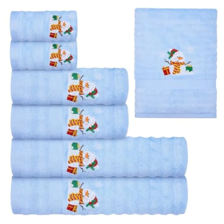 

6 Pack Cotton Snowman Bath Towels Set Winter Towels for Bathroom Soft and Absorbent Contains 2 Bath Cloth 2 Hand Cloth and 2 Wa