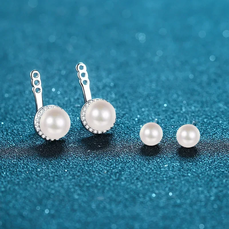 

Luxury 25.2 Points Moissanite Diamond Pt950 Earrings, Fashion Freshwater Pearl Platinum Stud Earrings for Women Birthday Gifts