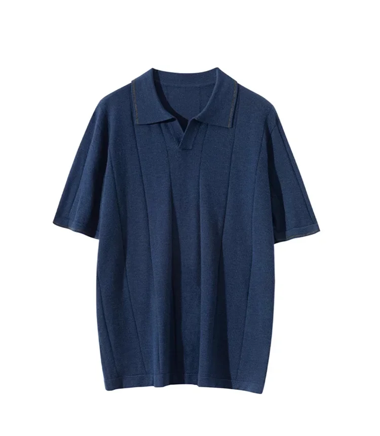 Men cashmere  knitted polo t-shirt men wool cashmere short sleeves in summer