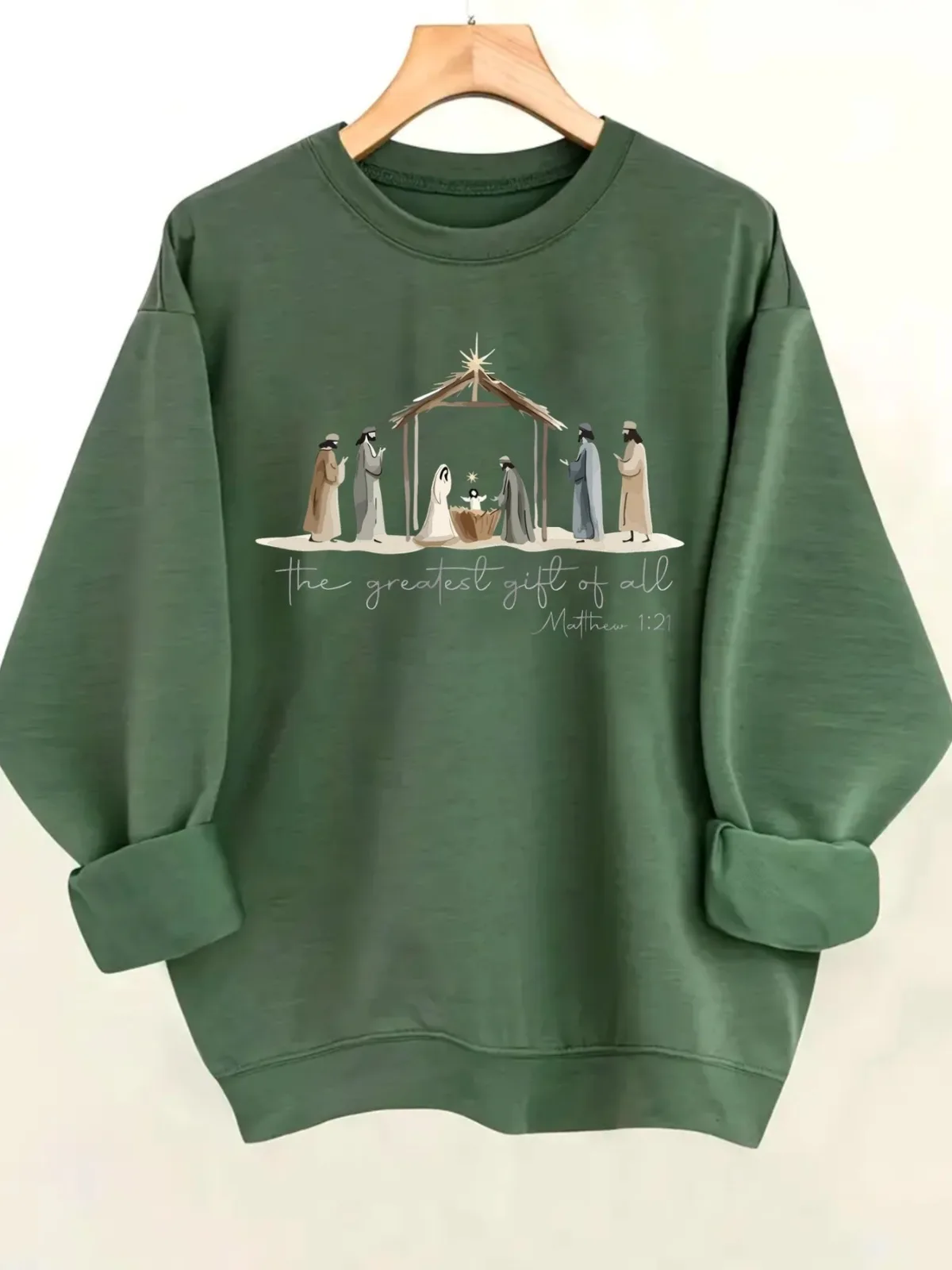 سترة بغطاء للرأس للسيدات لمشهد عيد الميلاد ورقبة دائرية ناعمة وطباعة ماريا جوزيف مناسبة لحفلات العطلات والارتداء غير الرسمي #2